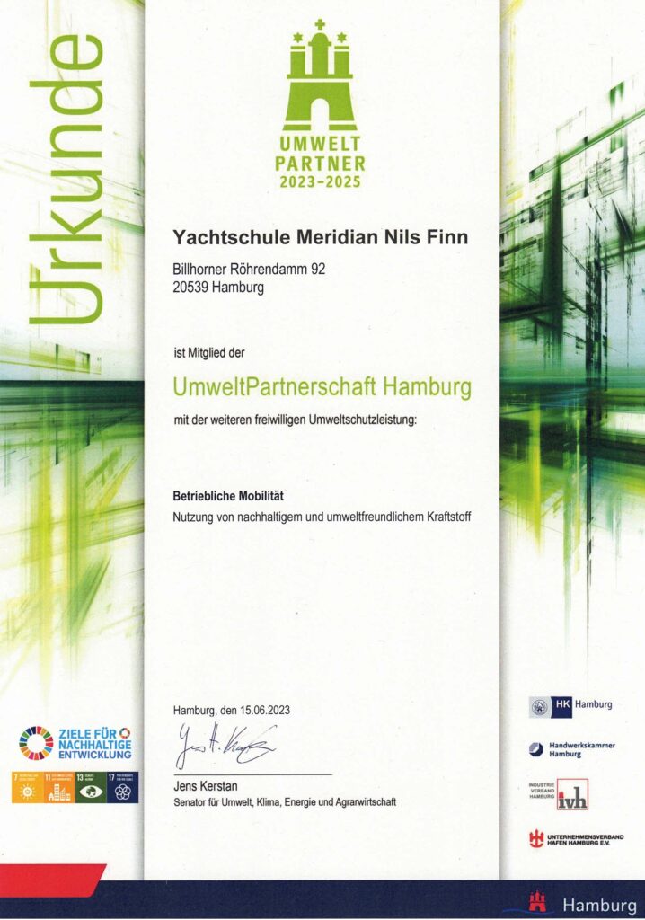 Urkunde der UmweltPartnerschaft Hamburg 2023 bis 2025