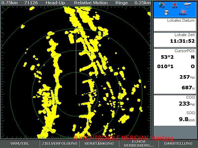 Radarbild einer Raymarine E 120 Radaranlage